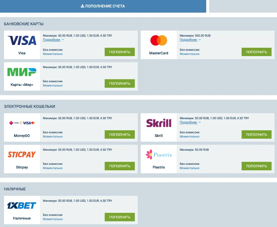 Удобные методы пополнения счета в 1xBet: выбери свой!